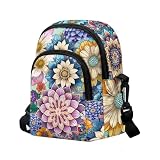 Xumfabuy Womens Boho Floral Crossbody Bag, Vintage Cell Phone Purse with Adjustable Strap, Double Pocket Cross Body Bag for Storage Phone Cards Keys