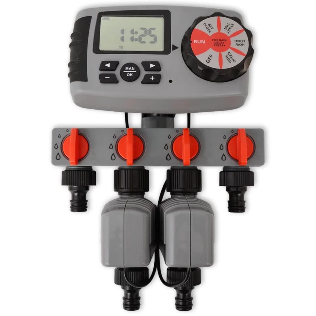 Generico Timer Automatico di Irrigazione con 4 Stazioni 3 V,Casa e Giardino,Prato e Giardino,Impianti di irrigazione,Sistemi di irrigazione,Controllo irrigatori,Nero,1.09 kg,42352