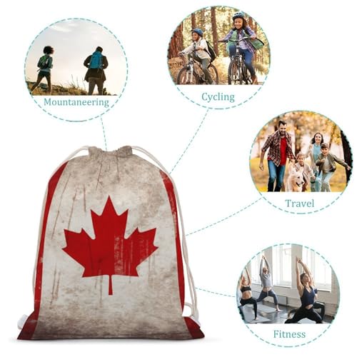 Canvas Drawstring Backpacks Retro Canada Flag Sports Gym Pull String Bags Lightweight for Men Women3