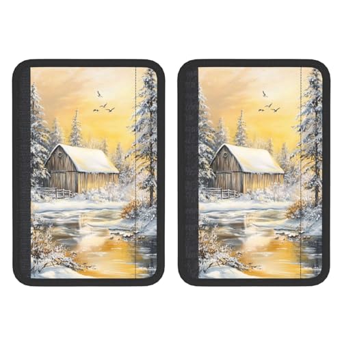 Beautiful Snowy Landscape with Old Barn Car Seat Belt Cover 2 Pack Seatbelt Strap Shoulder Pad Protector Universal Comfort for Car