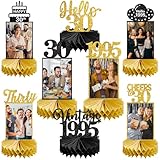 Eucutur 8Pcs 30th Birthday Decorations Honeycomb Centerpieces for Women Men, Black Gold Vintage 1995 30th Bday Photo Table Centerpieces Party Supplies, Glitter Cheers to 30 Year Old Bday Table Topper