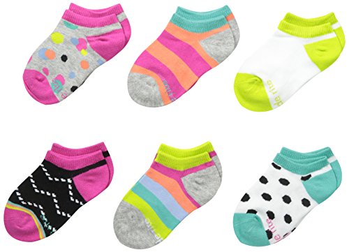 Stride Rite Big 6 Pack Girls No Show, Dots-Fuchsia, Sock Size: 8-9.5 / Shoe Size: 13-4
