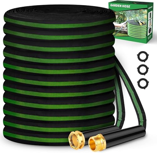 Image of Garden Hose 100ft Lightweight, Non-Expanding, Leak-Proof Metal Connector, No-Knot No-Tangle, Easy to Store and Carry, Wear-Resistant, 3 /4GHT Flexible Water Hose for Yard, Outdoor (Black Green)