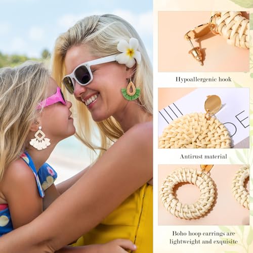 Image of JaGely Women's Straw Clutch Purses and 6 Pairs Rattan Earrings Summer Beach Clutch Handbag Envelope Woven Bag Boho Earrings