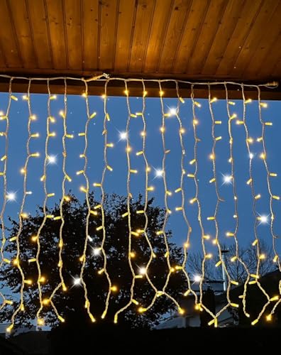 Generico Tenda luminosa natalizia a LED luci di Natale lineari con scintillii flash bianco freddo intermittenti ideale per balconi, pareti e tettoie e facciate (Luce calda + flash bianco, 6x0.8 Mt)