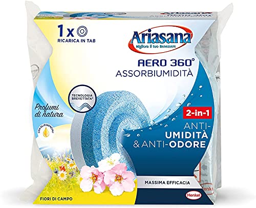 Ariasana Aero 360° Flores silvestres, Recambio Tab para el kit Aero 360°, absorbente de humedad en pastilla con aroma natural, elimina la humedad y los malos olores, 1 pastilla de 450 g