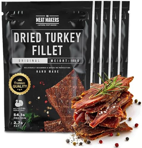 THE MEAT MAKERS - Original Dried Turkey Fillet 500g - Filete de pavo deshidratado, carne seca, snack cárnico rico en proteínas. Ideal para deportes, picnics, en la oficina.