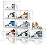 Amllas 8 Pack Shoe Boxes Clear Plastic Stackable, Large Shoe Storage Organizer with Lids,Drop Side Shoe Containers for Entryway,Sneaker Storage Fit up to US Size 13 (13’’x 10.6”x 8.3”)