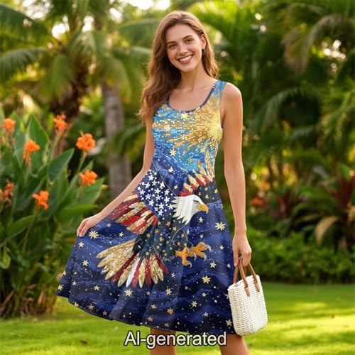 Image of Dreaweet Casual Sleeveless Dresses for Women Girls, Round Neck Tank Dresses with Pockets Summer Sundress Size XS-4XL