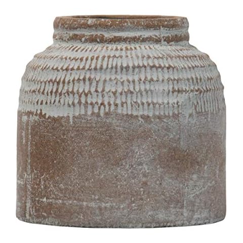 Foreside Home and Garden Small Antique Brown Glazed Terracotta Planter Pot with Whitewashed Finish Cover