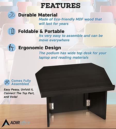 Adir Foldable Tabletop Podium - Portable Presentation Podium, Lectern Book Stand For Reading In Churches, Restaurants, And Classrooms (Black) #TOP1