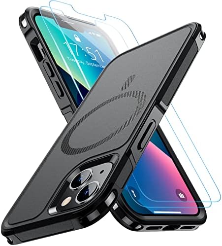 SPIDERCASE Designed for iPhone 13 Case, with [2 Pcs Tempered Glass Screen Protector] Compatible with Magsafe Shockproof Anti-Drop Military Protective Cover for iPhone 13 6.1 inch (Black)
