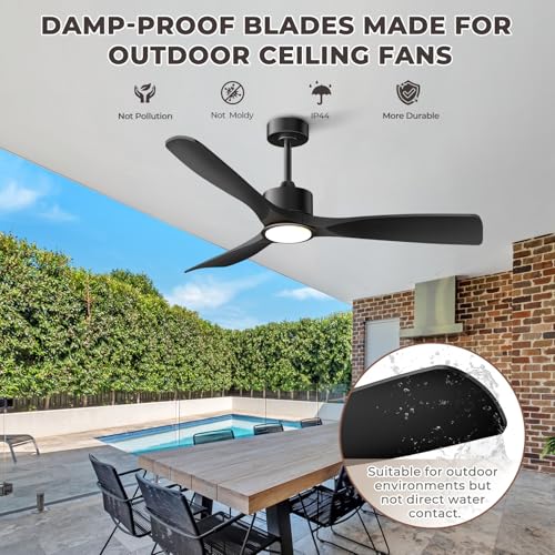 BOOSANT Ceiling Fans with Lights, Ceiling Fans with Lights and Remote Control, 52 inch Black Modern Smart Ceiling Fan with Light, Outdoor Ceiling Fans for Patios 3 Blade Bedroom Living Room（Black） by BOOSANT - Used condition - Image 5
