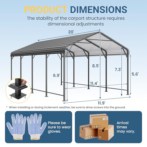 Wisteria Lane 12 x 20 FT Metal Carport, Heavy Duty Carport Canopy with Reinforced Frame and Base for All-Weather, Outdoor Garage Car Port for Boats, Tractors, Pickup Trucks or Party, Dark Gray by Wisteria Lane - Image 5