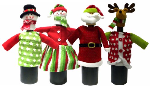 DEI Set of 4 Christmas Theme Holiday Wine Bottle Gift Covers