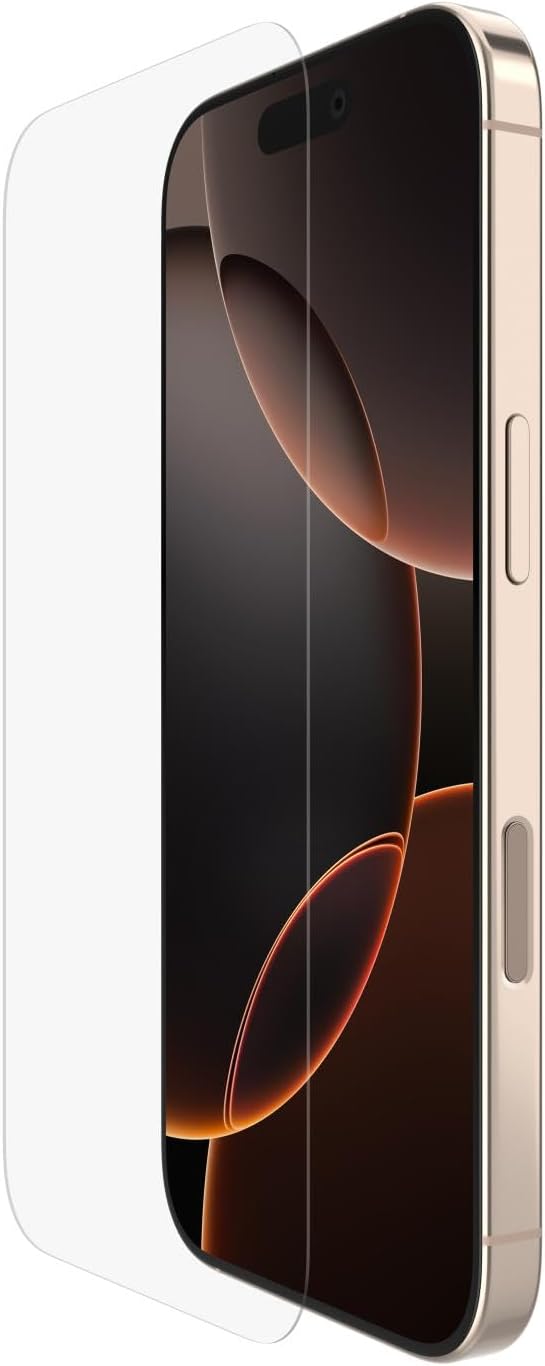 Belkin ScreenForce InvisiGlass iPhone 16 Pro Screen Protector, scratch-resistant impact protection, easy align tray for bubble free application included, made with recycled glass for iPhone 16 Pro