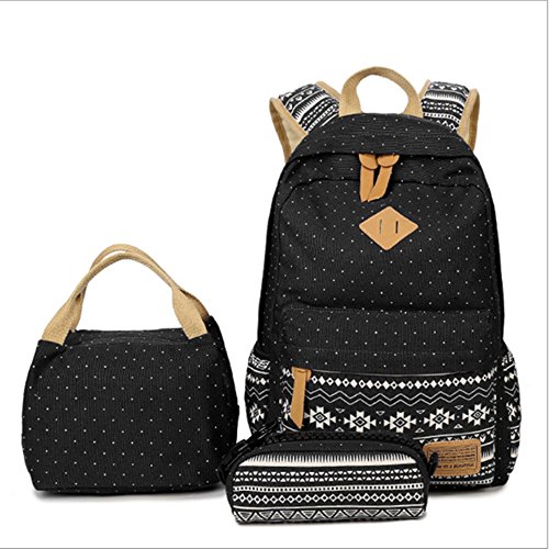 AM SeaBlue Girl Backpack Canvas Student Bookbag Girls School Backpack Set 3 Pcs (01-Green)