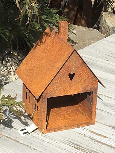 Vogelhaus Aus Edelrost Zum Aufhängen – Groß, Mit Beleuchtungsmöglichkeit – Handgefertigt In Deutschland