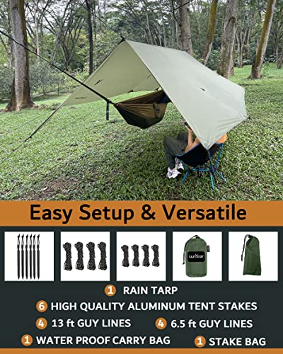 Image of Sunyear Hammock Rain Fly Waterproof - Premium Hammock Tarp with Doors to Stay Warm and Dry in All Seasons | Portable and Lightweight Camp Rain Fly with All Installations Included | 11 Ft / 2lbs