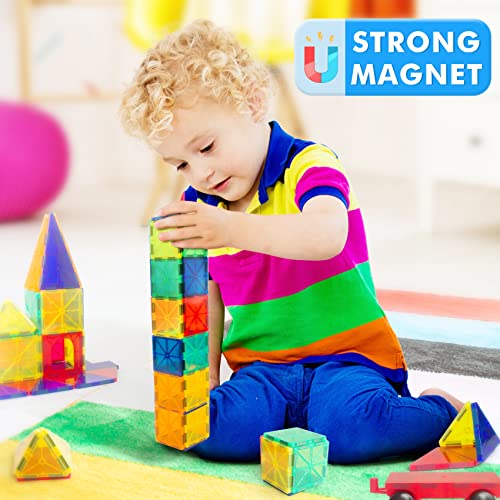 Magnetic Tiles, 60 Pcs Magnetic Blocks Building Blocks For Kids, Magnet Toys For Boys Girls Toddlers Children 3 4 5 6 7 8 Year Old Educational Learning Toys Building Tiles With Car #TOP1