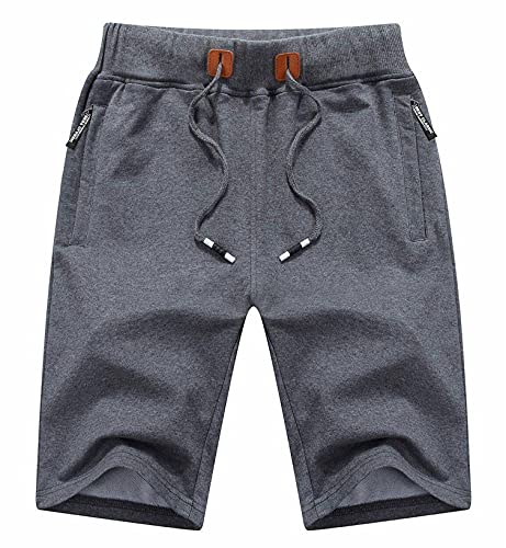 STICKON Comfy Shorts for Menâ€™s Casual Athletic Shorts Summer Beach Shorts Sweat Shorts Drawstring with Elastic Waist and Zipper Pockets Dark Grey XL