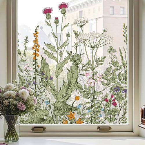 ADD.HERES Stained Glass Window Film Window Sticker Summer Window Clings UV Blocking Static Cling for Home Kitchen Office Bathroom Wildflower Dreams 44x200cm