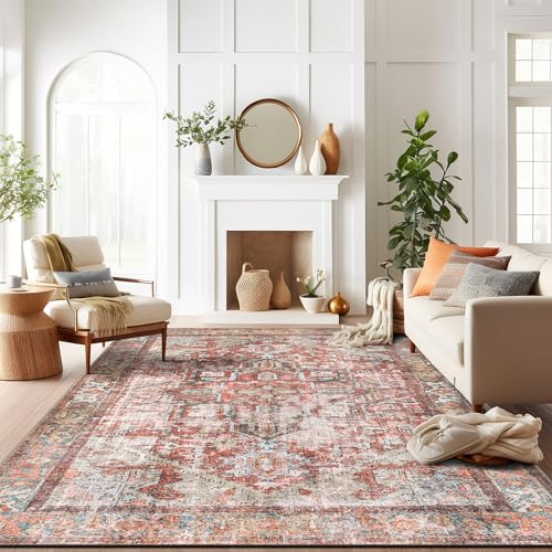 Rugshop Multi Vintage Boho Medallion Area Rug — Machine Washable, 9'x12' for Living Room, Dining Room and Bedroom