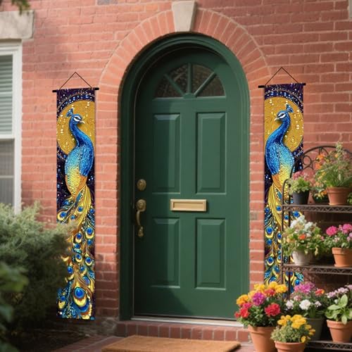 Image of Nuxovilar Peacock Design Porch Banners Set 12x70 Inches Polyester