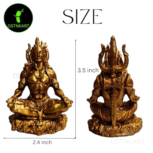 Image of Mahayogi Shiva Statue for Car Dashboard - 3.5 Inch Shiv Ji Idol | Golden Resin Showpiece for Home, Office, Pooja Room | Housewarming, Birthday