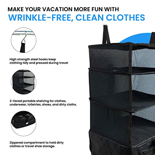 Grand Fusion Housewares Organizer von Koffern mit tragbarem Gepäcksystem (hängende Reiseregale und Packwürfelorganizer) Klein Schwarz
