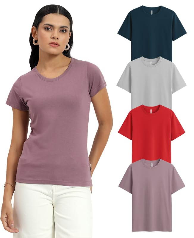 Image of Sleepynuts Women's Plain Round Neck Regular Fit Half Sleeve Cotton T Shirt