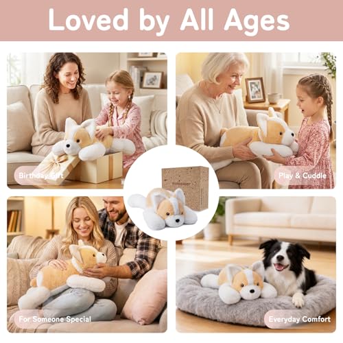 Image of Niuniu Daddy 3.3 lbs 20 inch Weighted Dog Stuffed Animals for Kids & Adults, Soft Sensory Comfort Plush Toy for Sleeping, Cute Corgi Lying Lap Pad Pillow for Huggable Gift