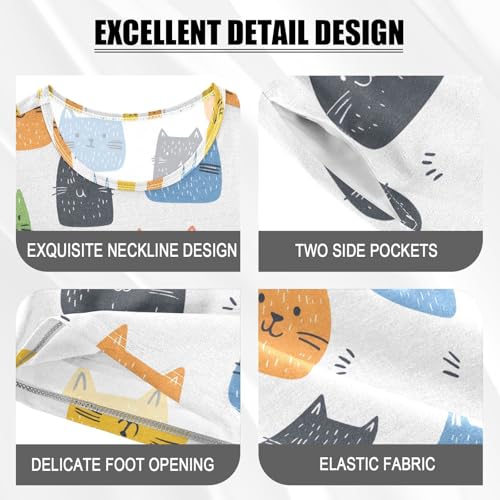 ALAZA Black Blue Orange Kitten Cat Pajamas Set Short Sleeve Cotton Sleepwear Summer Pjs 2 Piece 5-14Y4