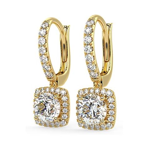 Certified 14K Gold 1-7/8 Cttw Brilliant Cut Lab Created Diamond Cushion Shape Halo Lever Back Drop Earrings Cover