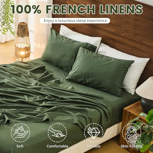 Image of Bedlifes 100% French Linen Queen Bed Sheet Set - 16 inch Deep Pocket, 4-Piece | Soft & Durable, Breathable & Cooling, Pure Flax Linen, OEKO-TEX Certified, Moisture-Wicking, Easy Care, Machine Washable