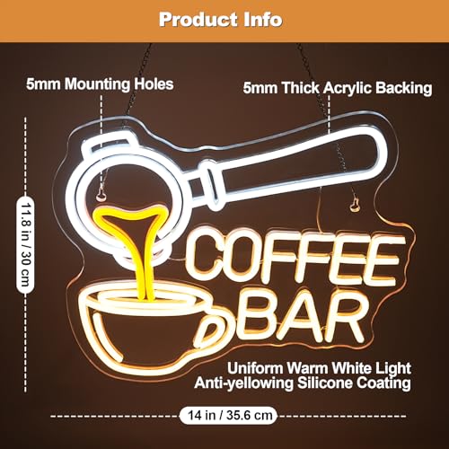 Image of Ineonlife Coffee Bar Neon Sign, Dimmable LED Neon Light Up Sign for Coffee Station Cafe Wall Decor Home Bar Kitchen Party Decoration Gifts (14 inch x 11.8 inch)