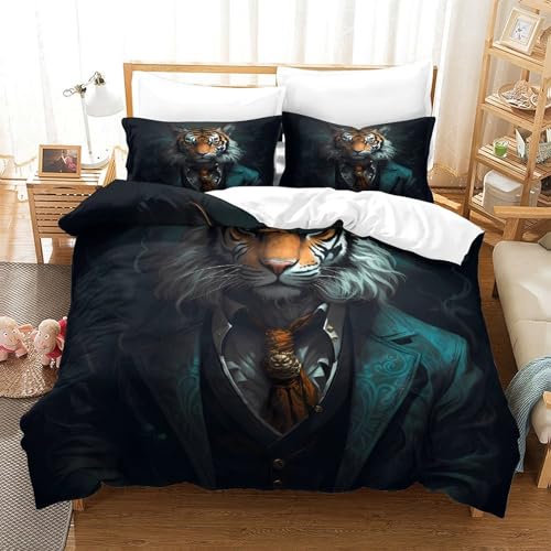 Parure de Lit Tigre en Microfibre Douce avec Fermeture Éclair - 3