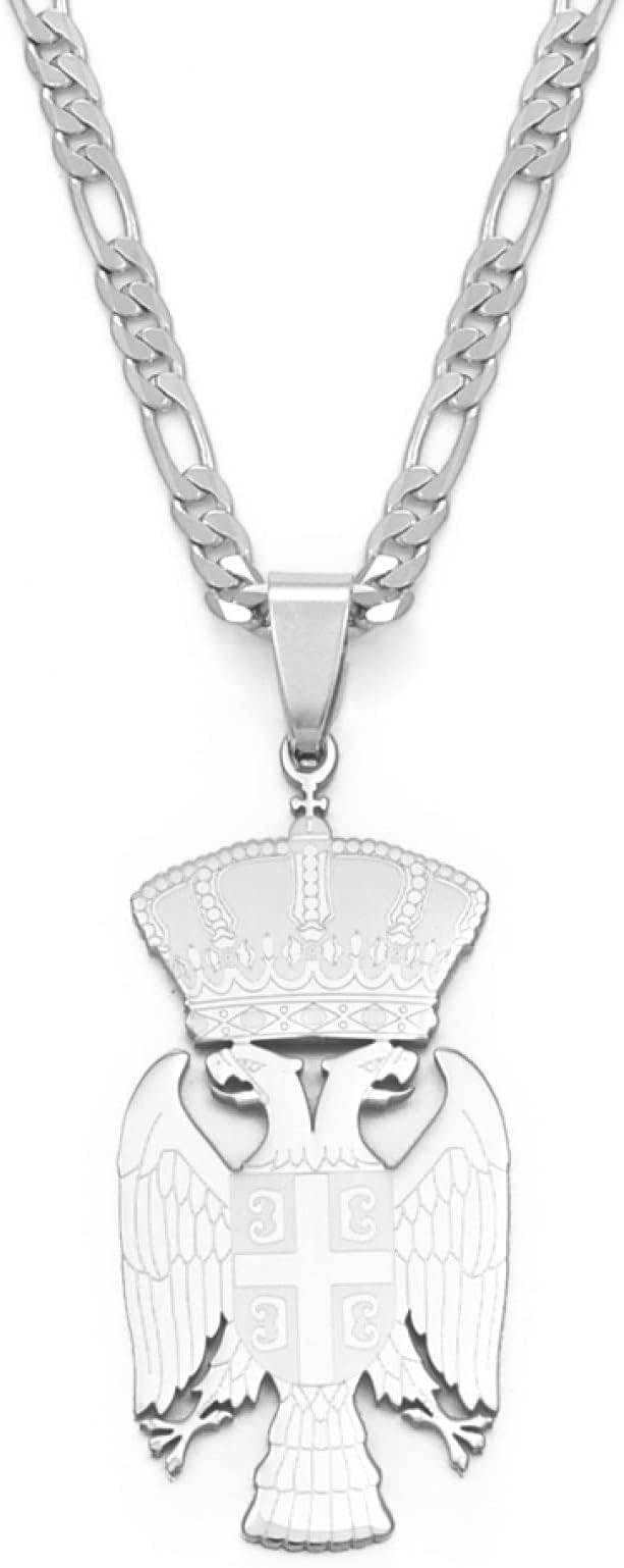 GetsonaRepublic Of Serbia Eagle Pendant Necklaces - Ethnic Hip Hop Serbian Gifts Charm Clavicle Chain Necklace For Women Men Jewelry Sweater Thin Chain