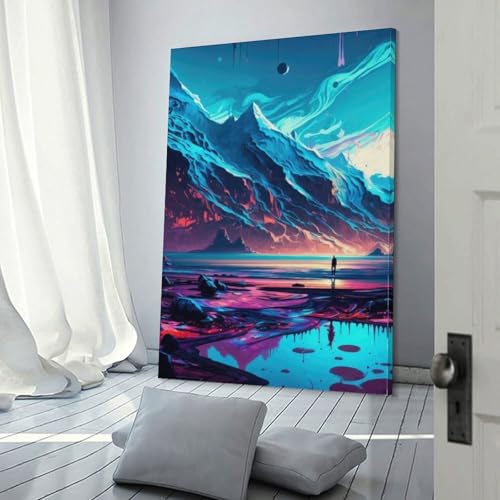 Grande toile murale pour salon POLIUAWS avec décorations lumineuses