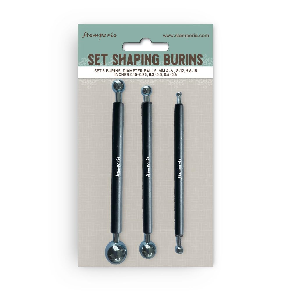 Stamperia - Shaping Burins for Scrapbooking, Bullet Journalling and More, Ideal for Shaping Paper Flowers, Smoothing Curves, and Transfer Ring Rub-On Details (1 x 4-6 mm, 1 x 8-12 mm, 1 x 9.6-15 mm)