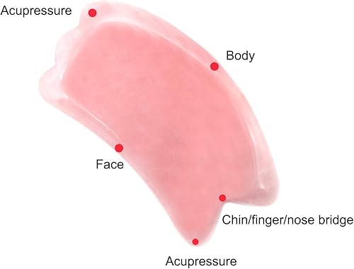 Miniatura 3 de RODEREK Herramienta de masaje de raspado de guasha de cuarzo rosa, herramienta de masaje de jade gua sha para cuidado de la piel facial, herramienta