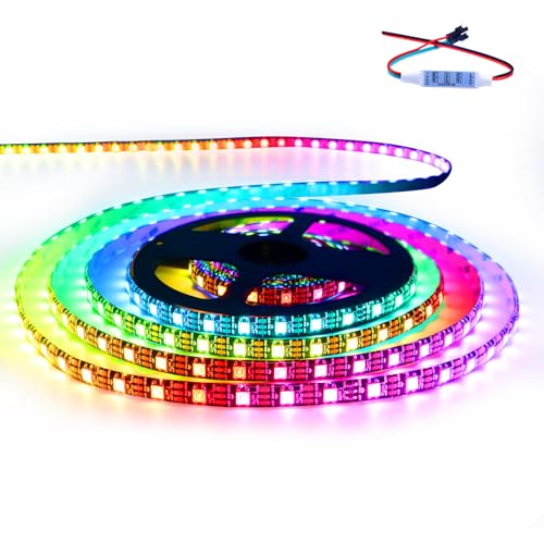 HJHX Ws2812b ledstrip, individueel adresseerbare, 5 m, 300 leds, waterdicht IP65, 5 V, programmeerbare RGB-pixelverlichting, DreamColor Light strip, zwart, PCB voor Arduino