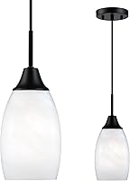 Vista 1 de Mini Glass Pendant Light,1-Light Handblown White Oval Art Glass Hanging Pendant Light for Kitchen Island,Dining Room,Living,Foyer,Hallway, Entry
