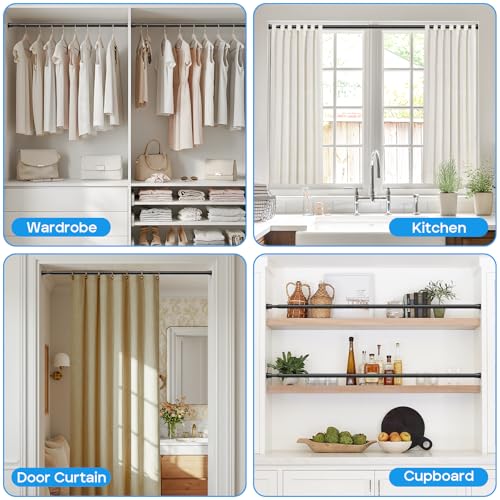 Image of 2 Pack Tension Rods for Windows 28 to 48 inch, Adjustable Curtain Rods No Drilling Spring Rods Extendable Pressure DIY Tension Rod for Window Closet Kitchen, Black