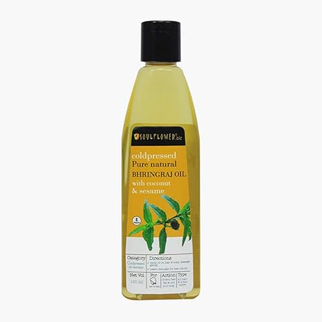 Soulflower Cold-Pressed Bhringraj Oil-Pure & Natural| Hair Growth, Strengthening & Nourishing hair roots, Anti-Dandruff, Cooling Scalp| Coconut, Sesame, Mother herb| 120ml