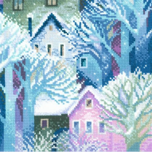 Image of RIOLIS - Panel /Cushion Town 2247, Cross Stitch Kits 15 inchx15, Cross Stitch for Beginners & Advanced, Crossstitch for Adults, Counted Stitching Kits, Winter Embroidery Kit