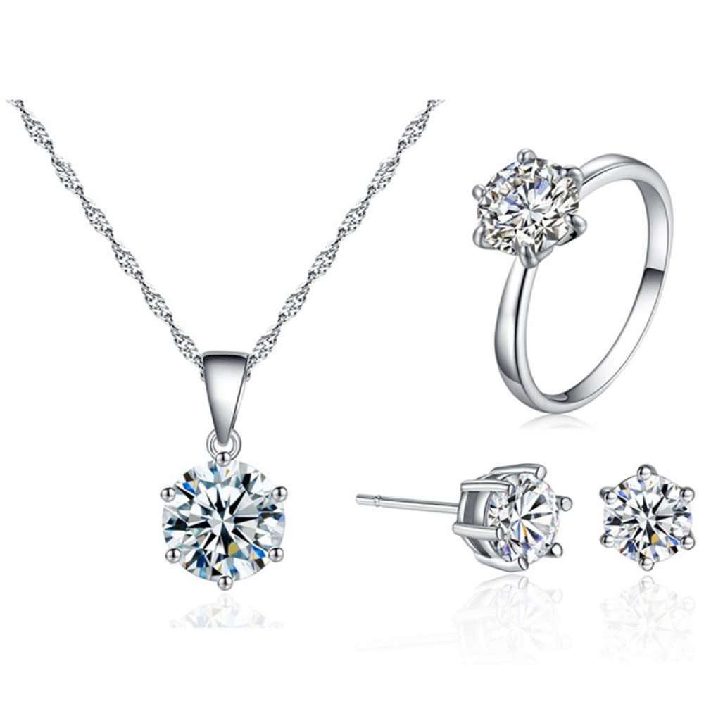 schmucksets für Frauen, zirkonia, runder Stein, Liebhaber, 3-teiliges Set, Brautschmuck, Hochzeit, verlobung