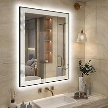 LED Vanity Mirror – Front & Backlit with 3 Light Colors, Anti-Fog, Black Frame, Dimmable Touch Sensor, Modern Wall-Mounted Bathroom Mirror (60x80 cm)