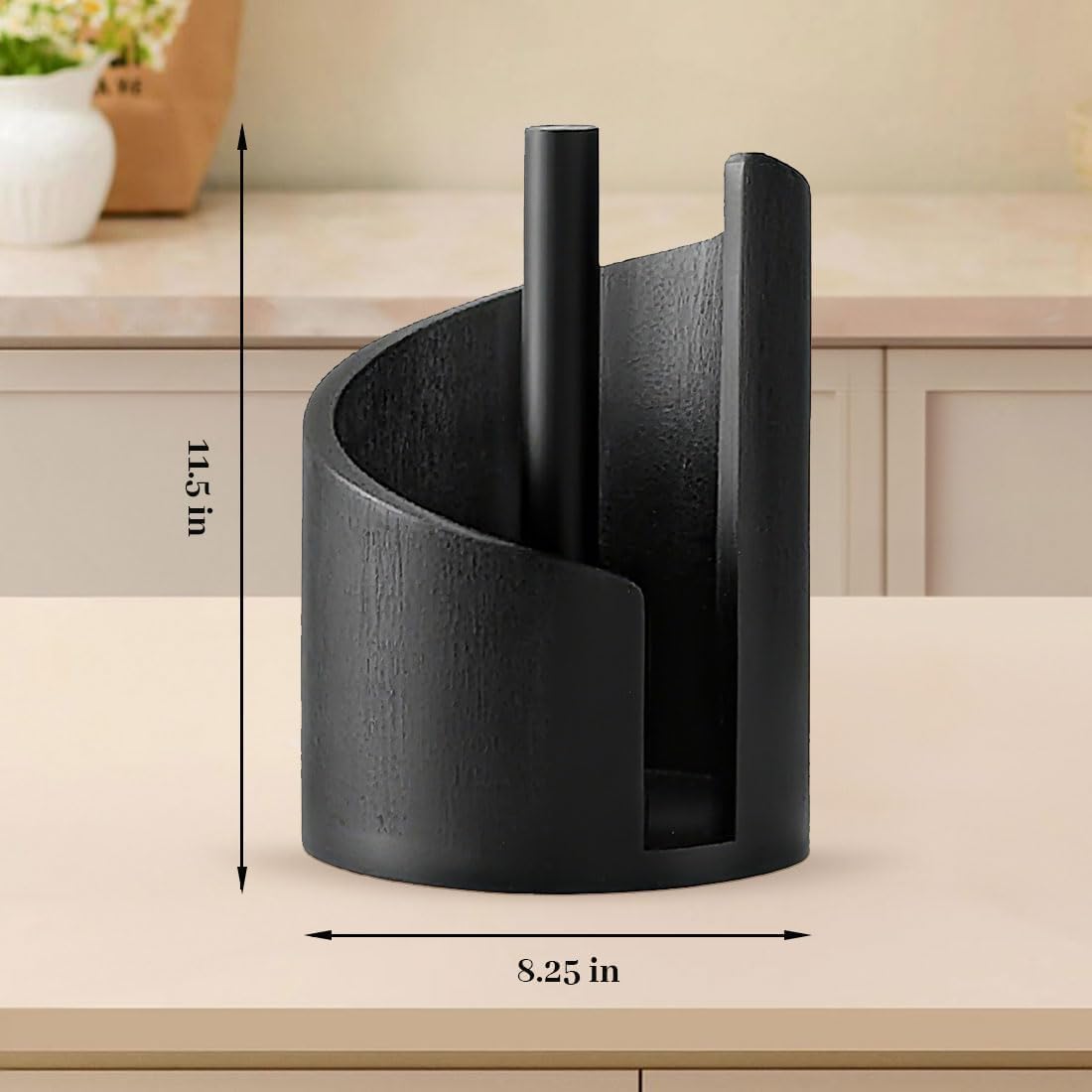 Mountain Paper Towel Holder Countertop with Mango Wood Round Base and Iron Holder, Wood Paper Towel Holders Countertop, One-Hand Tearing, Holds Jumbo and Mega Rolls (Nature)