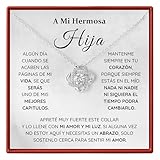 Jewelayer Collar A Mi Hermosa Hija con Tarjeta en Español, Joyería Nudo de Amor, Regalo Sentimental para Cumpleaños, Graduación o Día Especial, Caja de Regalo Incluida
